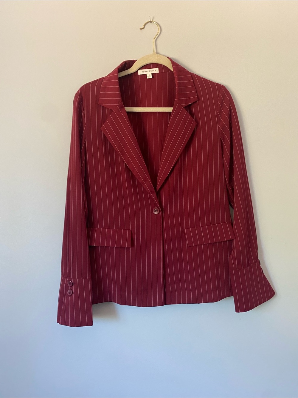 Honey Punch-  Burgundy Pinstripe Single-Button Blazer